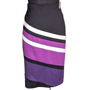 Lane Bryant Ponte Knit Pencil Skirt 24 Black Purple Stripe Classic Side Zip New
